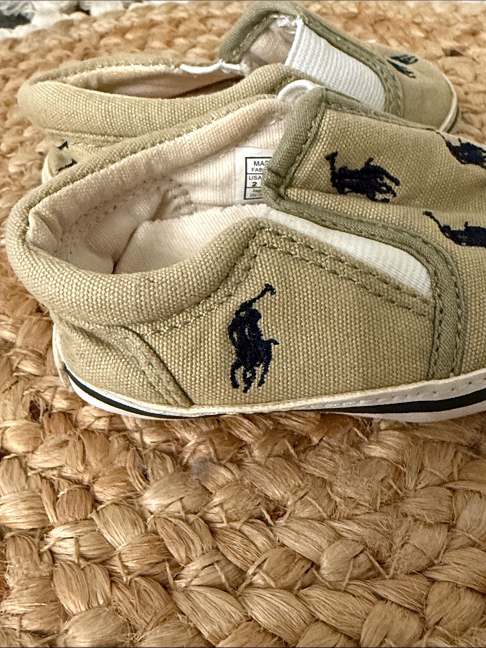Ralph Lauren Bal Harbour Repeat Khaki Canvas Infant Slip-On Sneakers Size 2 - Picture 7 of 11